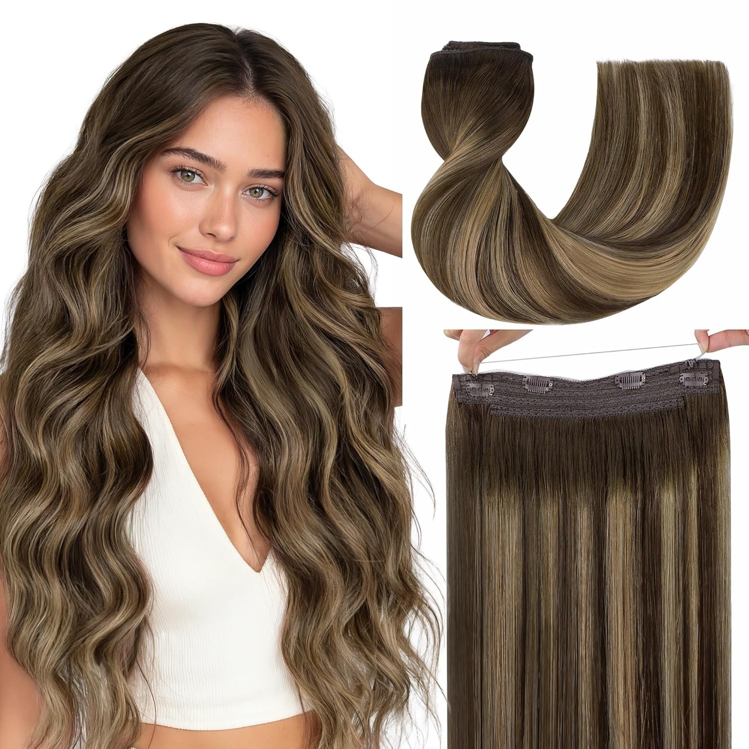 Goo Goo Wire Hair Extensions – 16″ 95g Multi-Tonal Balayage for Effortless Glam