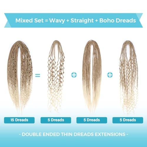 Double Ended 3 in 1 DE-24″-0.6cm(15 Dreads) Mixed Set Ombre Brownish Blonde