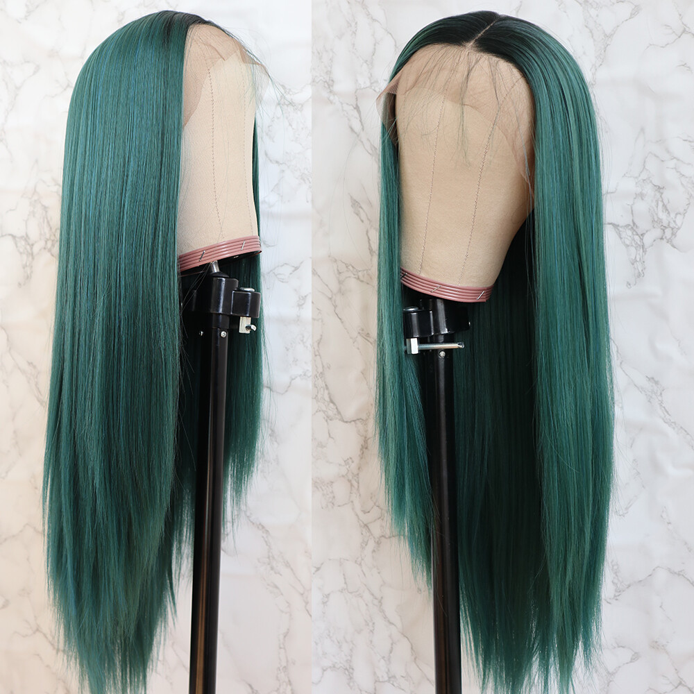 Ombre Green Lace Front Wigs Synthetic Heat Resistant Long Straight Soft Hair US