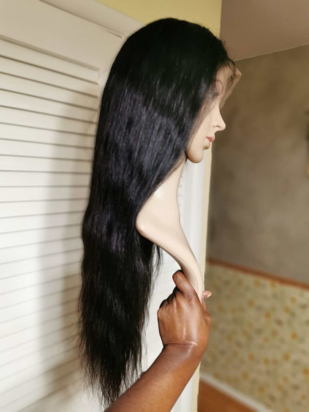 New Custom High Quality 28” 360 Lace Straight Human Hair Wig 1B