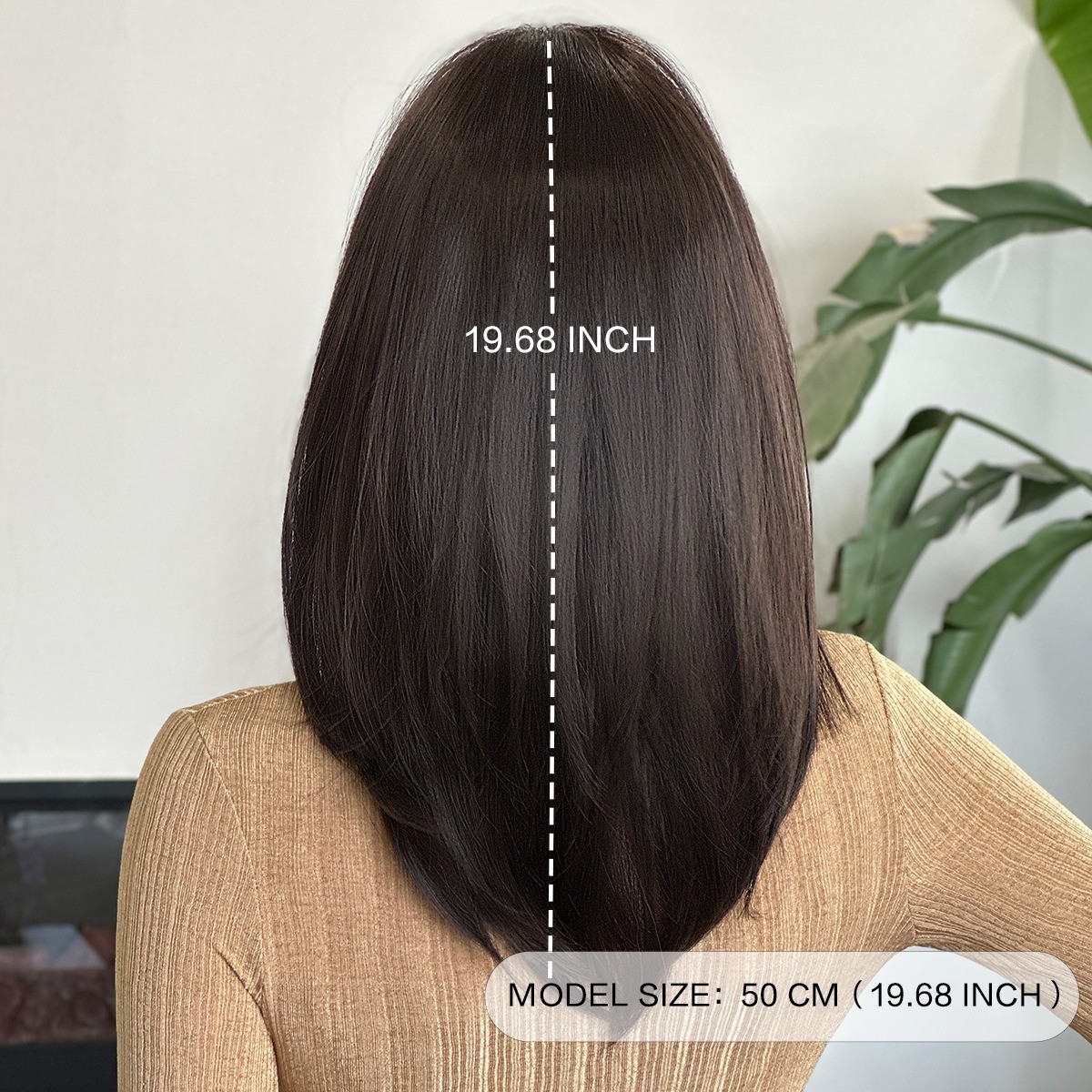 Wig woman black tea-colored shoulder-length straight hair layered wig full head