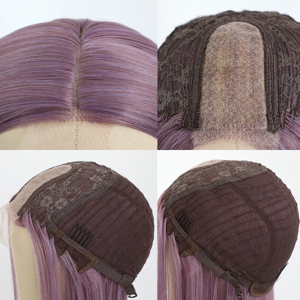 Women Purple Lace Front Wigs Synthetic Hand Tied Long Straight Heat Resistant