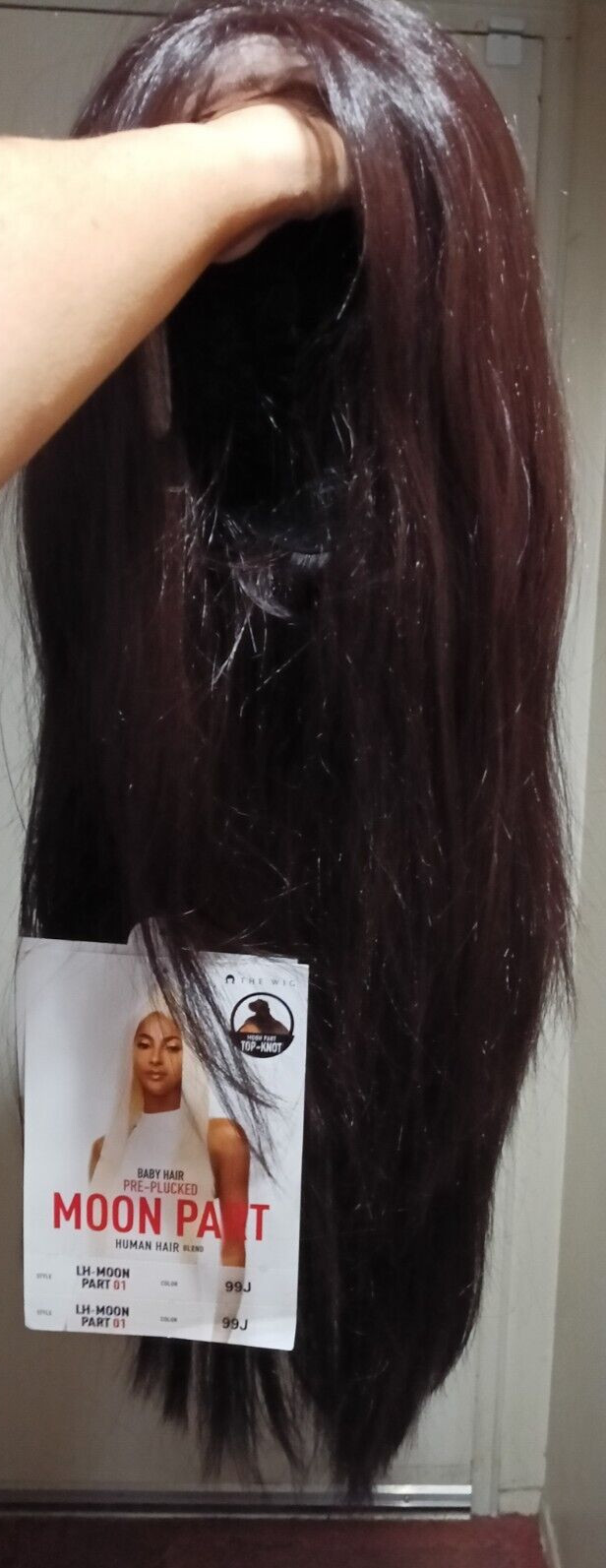 LONG LH-MOON PART 01 NATURAL HUMAN HAIR BLEND LACE FRONT WIG BUN REMOVED 99J