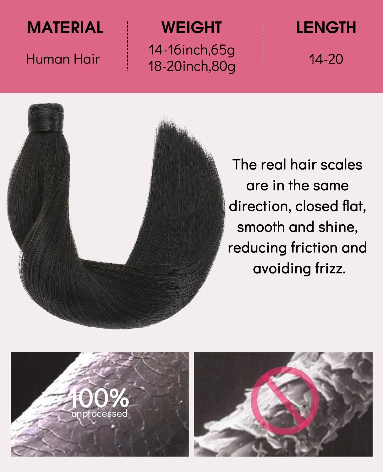 Youngsmile Hair Extensions Ponytail Extensions Human Hair 14 Inch 65G Wrap