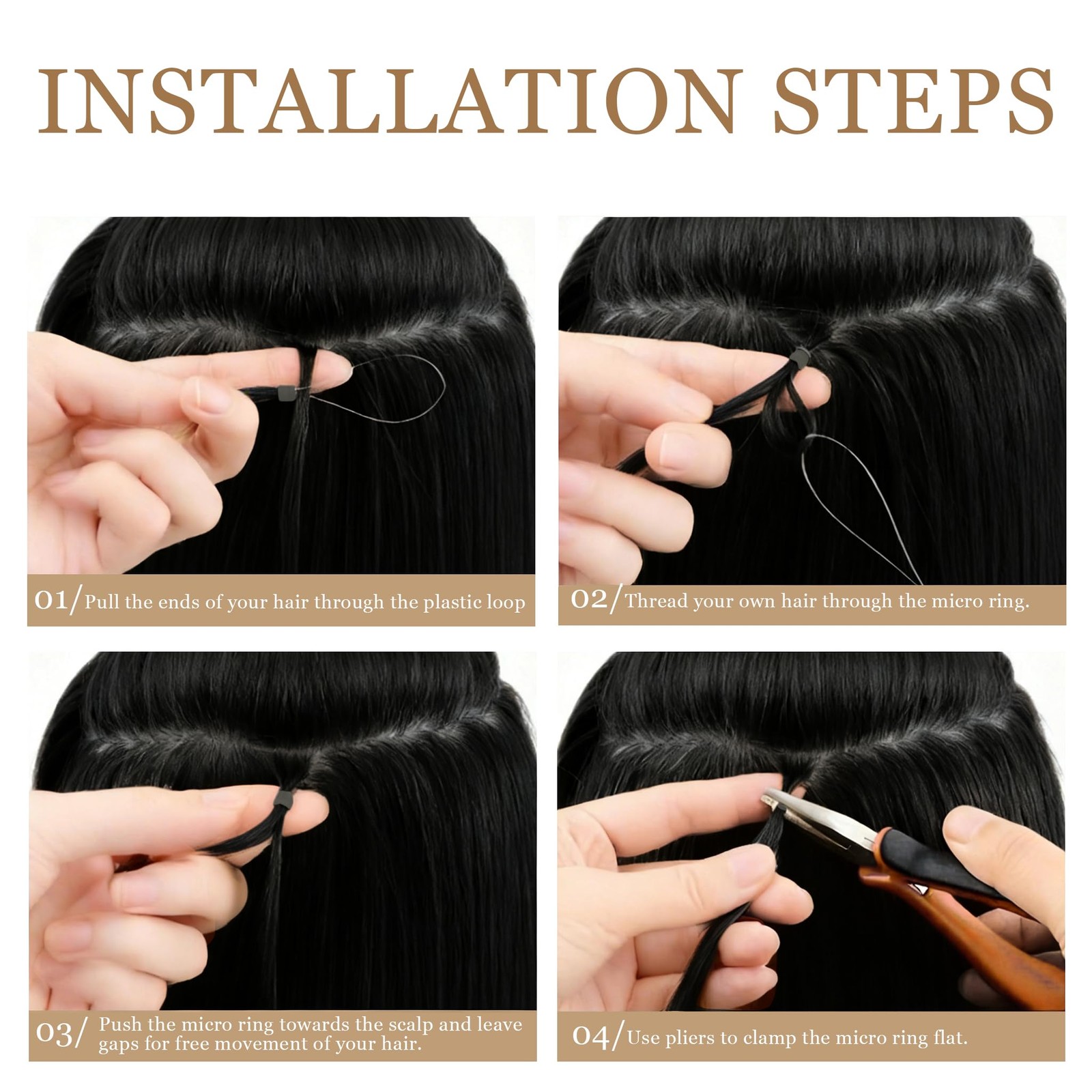 Eliysako Remy-Hair Microlink Hair Extensions Human Hair Micro Bead 18inch 40g/pa