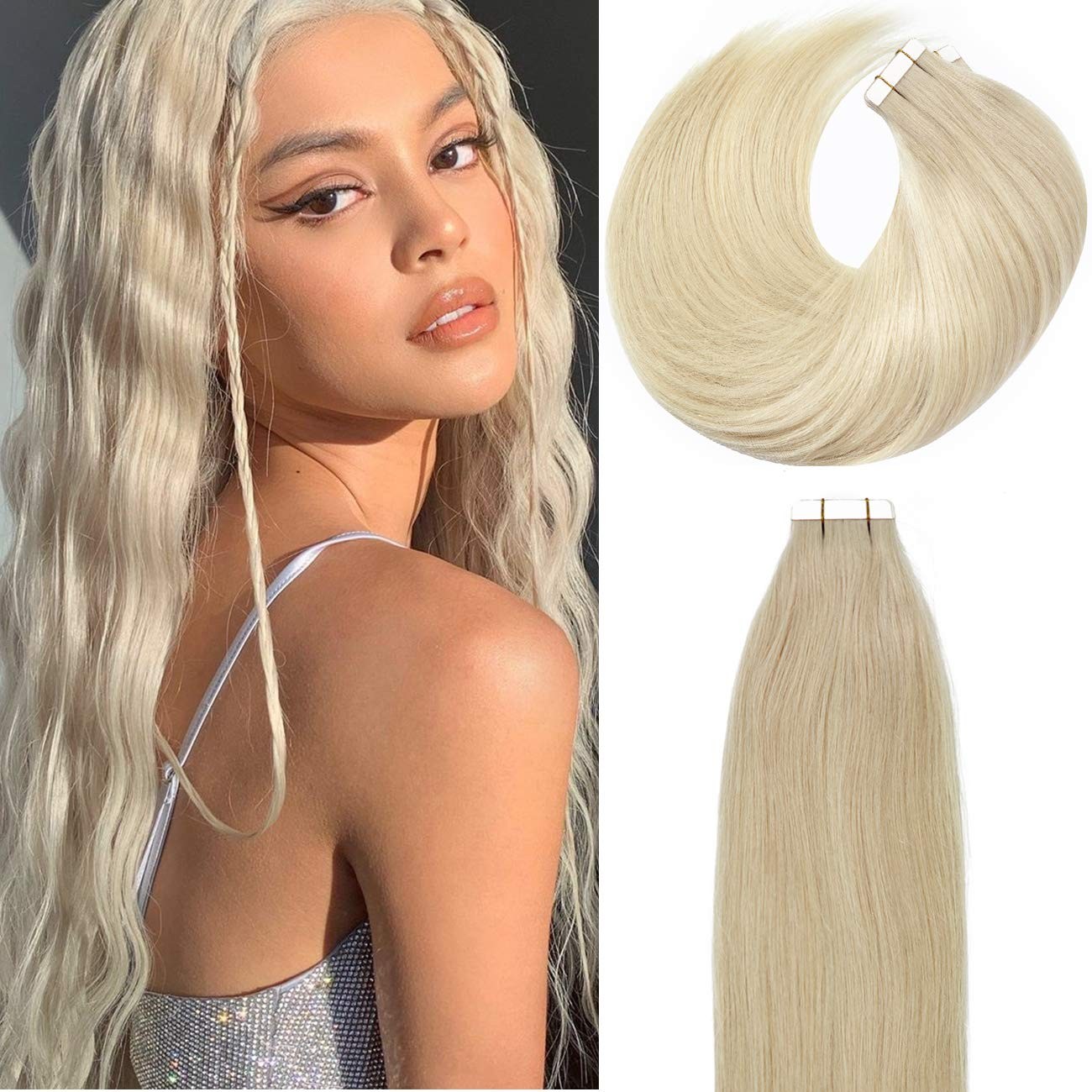 Lacer Blonde Tape-In Hair Extensions Human Hair Light Platinum Blonde 22″ 50g 20