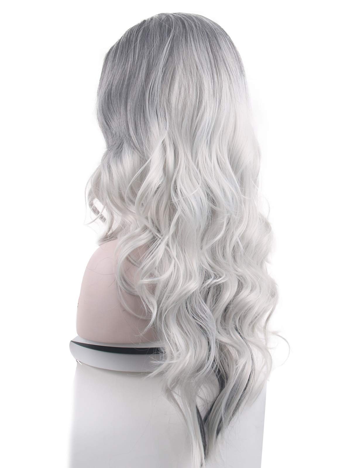 Beautyself Silver Grey Costume Wigs for Women Halloween Curly Long Wavy Fashi…