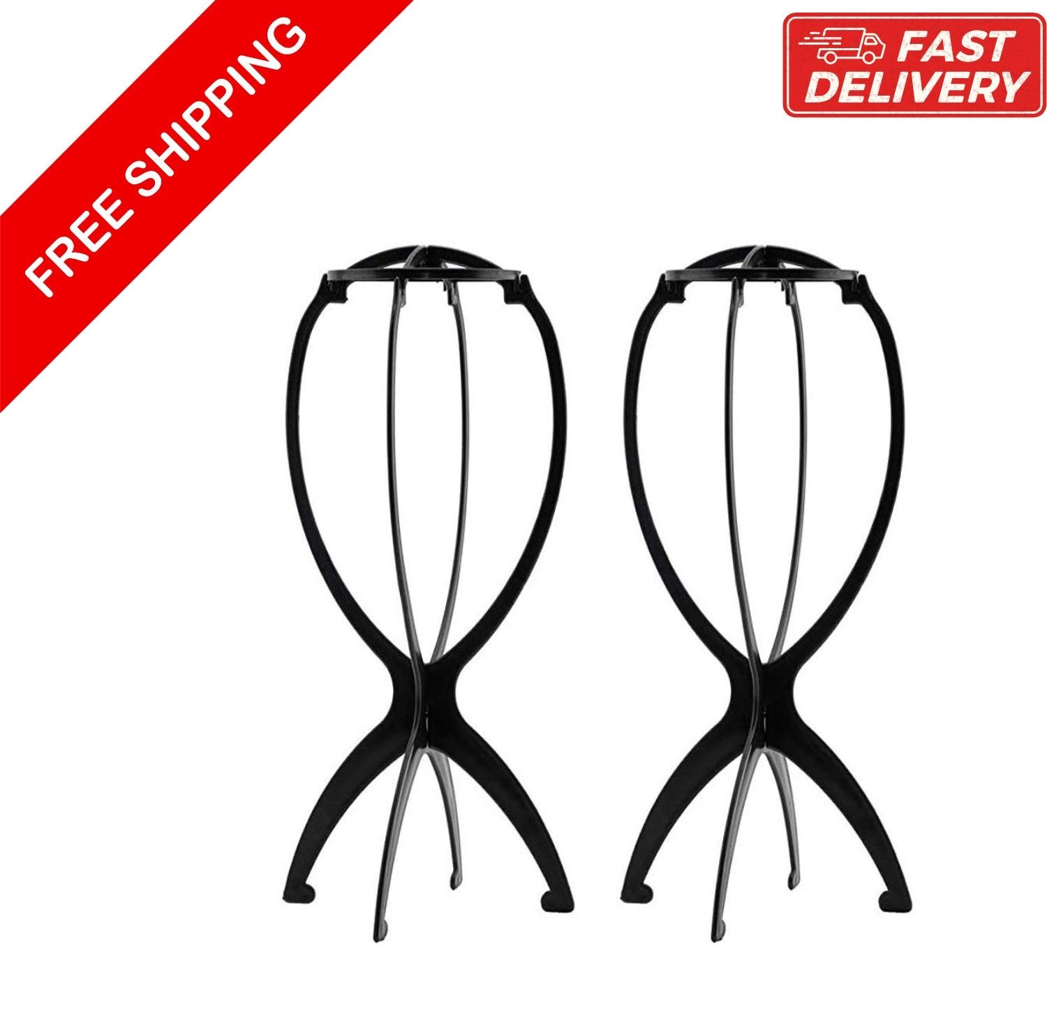 2PCS Wig Stand Portable Collapsible Holder Durable Display 13.8″ Black
