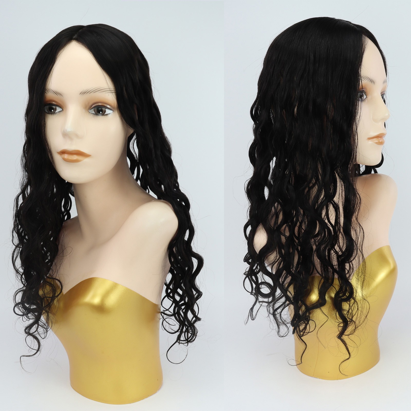 150% Desnity Wavy #1b Black Silk Base Topper 15x16cm Real Human Hair For Woman