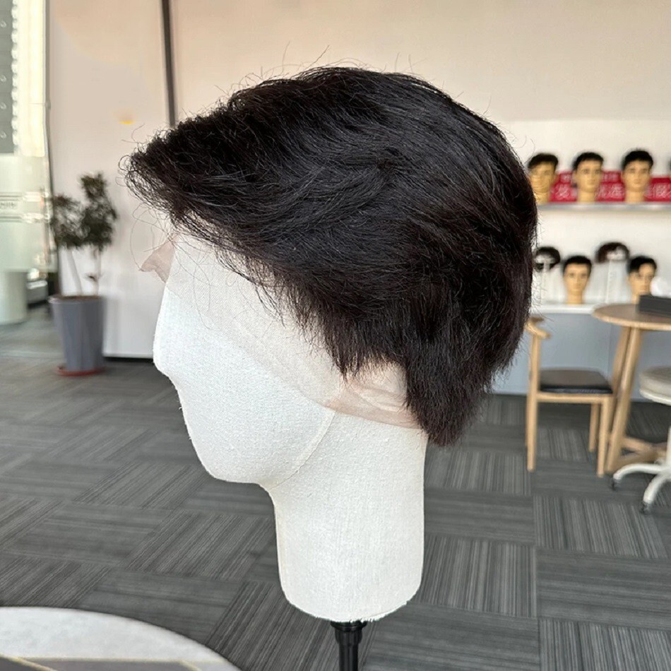 Pre Styled Short Cut Lace Front Wig For Men Pre Cut Human Hair Male Hairpiece