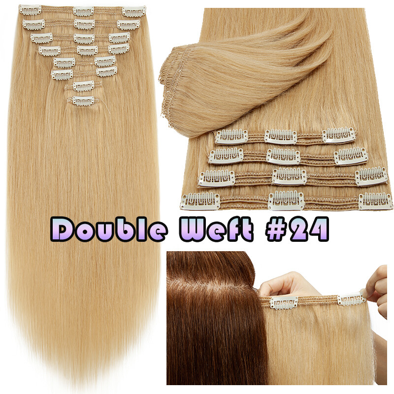 Thick Clip In Russian Human Remy Hair Extensions Double Wefted Full Head 8Pieces