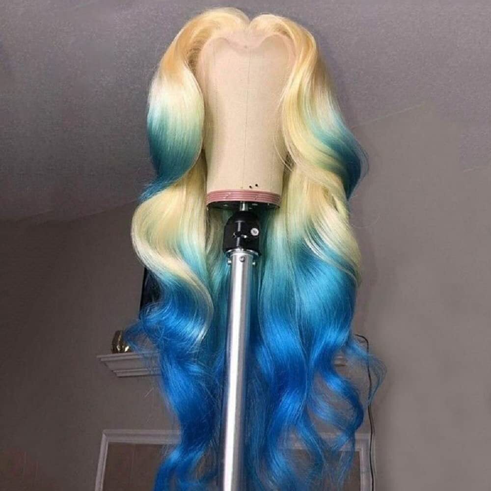 Body Wave Lace Front Wig Ombre Blonde to Blue Wig For Women Party Daily Use USA