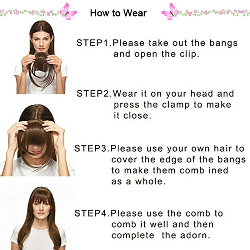 100% Handmade Clip in Real REMY Human Hair Bangs Fringe Neat Sidebums Top Piece