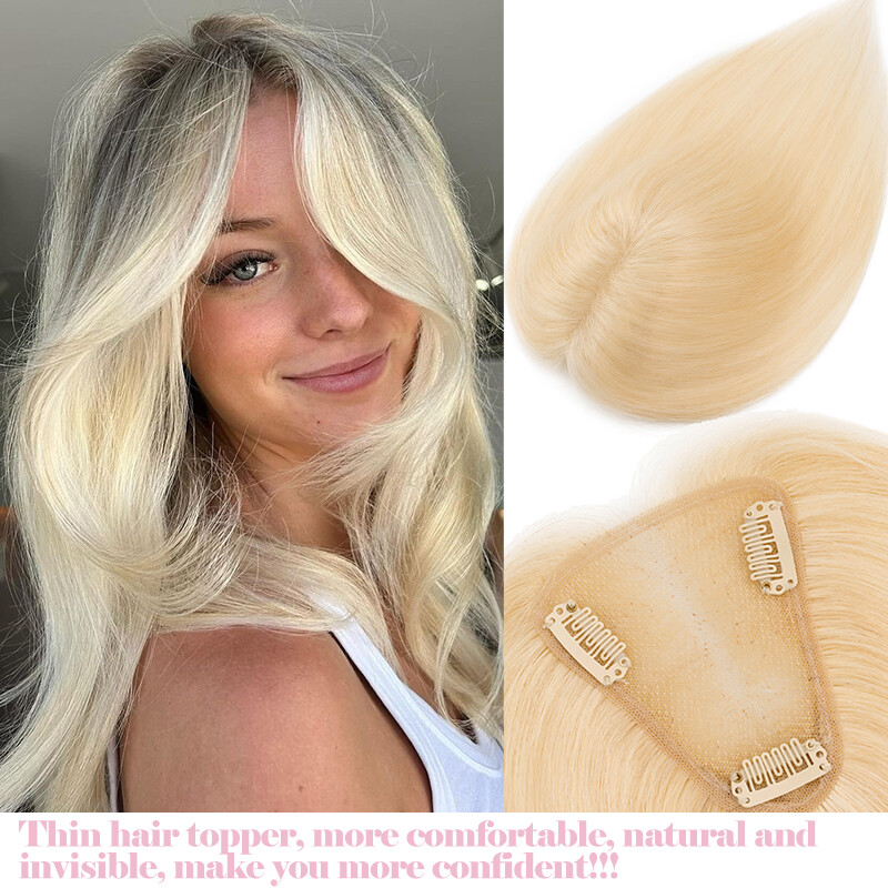 Clip in 100% Remy Human Hair Hand-Tied Top Lace Base Topper Hairpiece 8cm*10cm