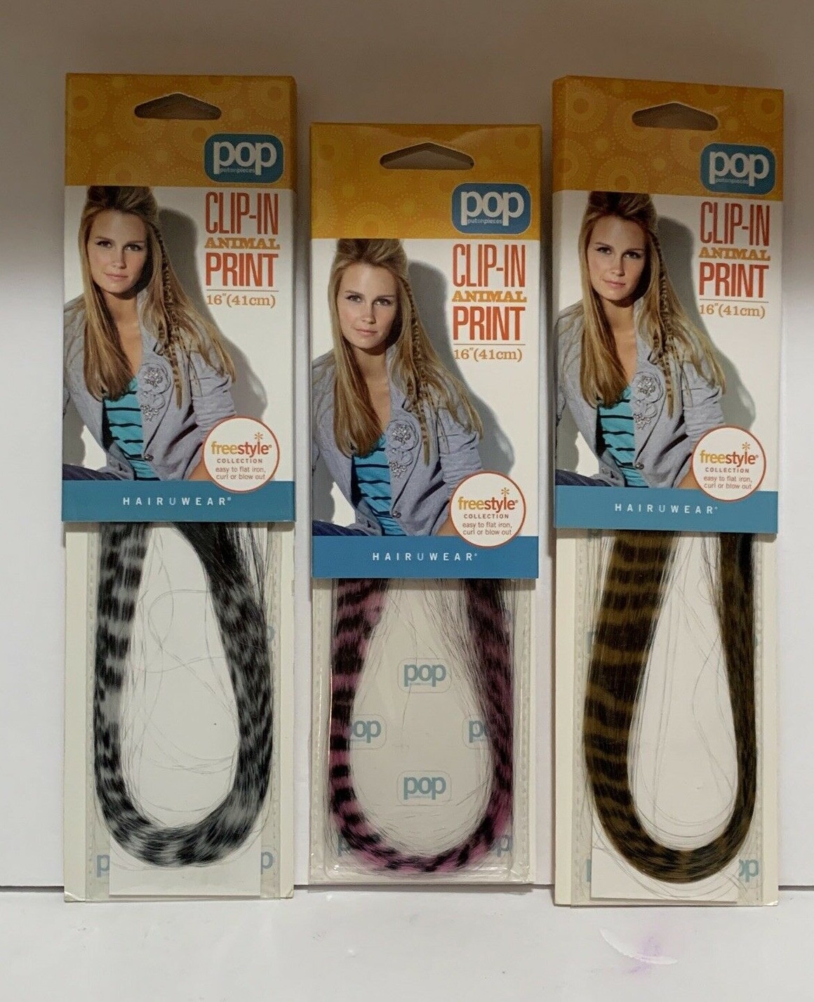 Hairuwear Put On Pieces Clip-in Animal Print Pink,White,Gin Tiger Hair Extension