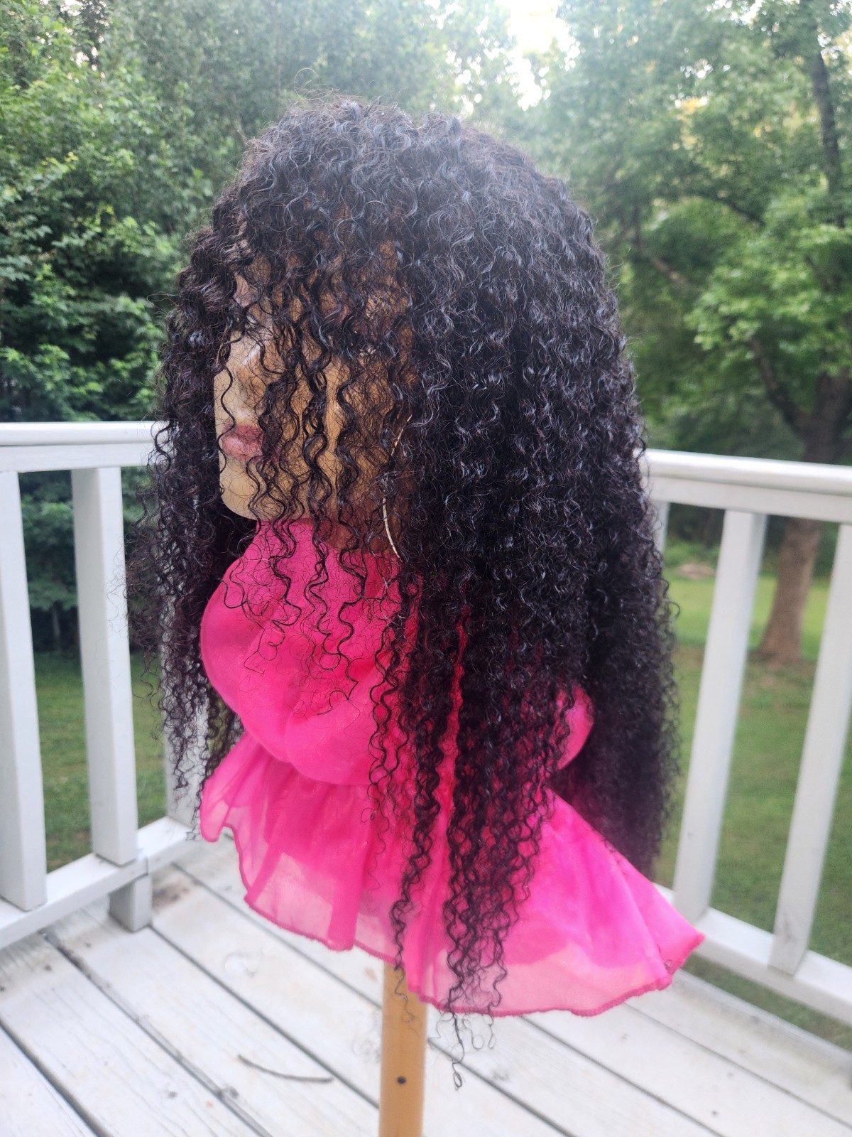 Human Blend Lace Front Wig Curly Black Long Middle Part One Size Women Adult
