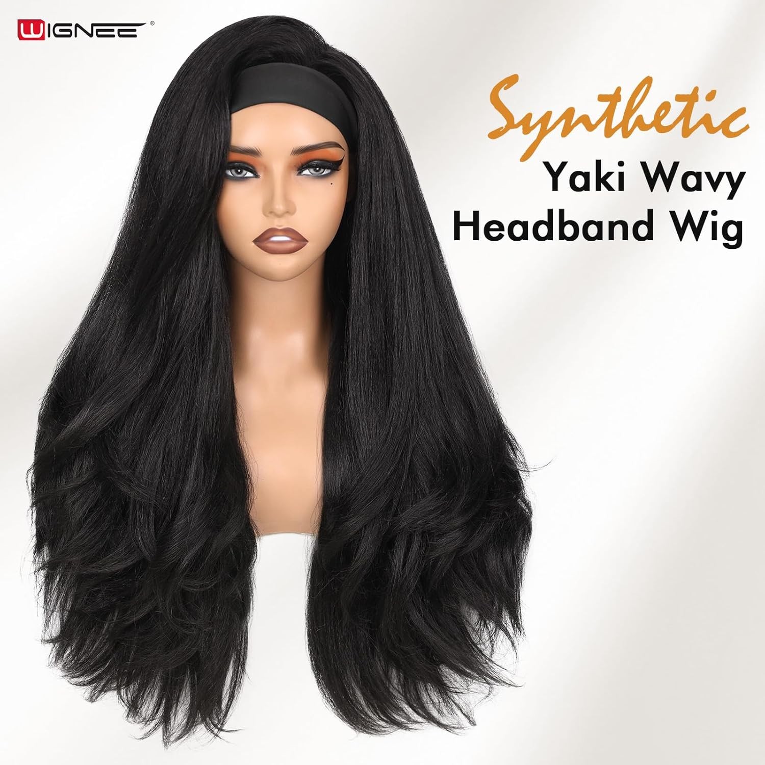 WIGNEE Yaki Curly Headband Wig Synthetic Layered Kinky Straight Half Wig Wear an