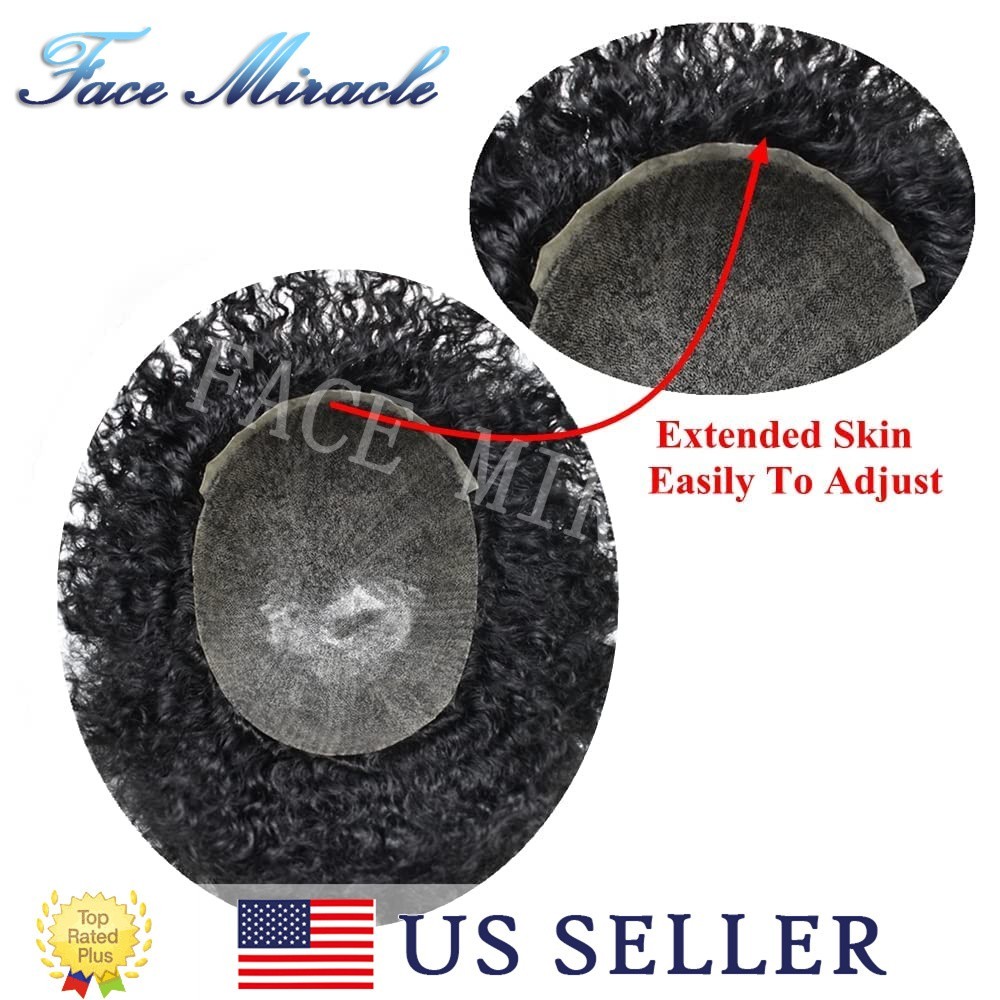 Afro Curl Toupee for Black Men Full PU Mens Hairpieces for African American Man