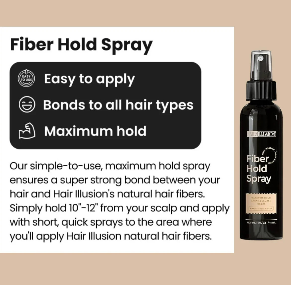 Hair Illusion 38g Brown Real Hair Fiber + Hold Spray + Applicator Kit Authentic