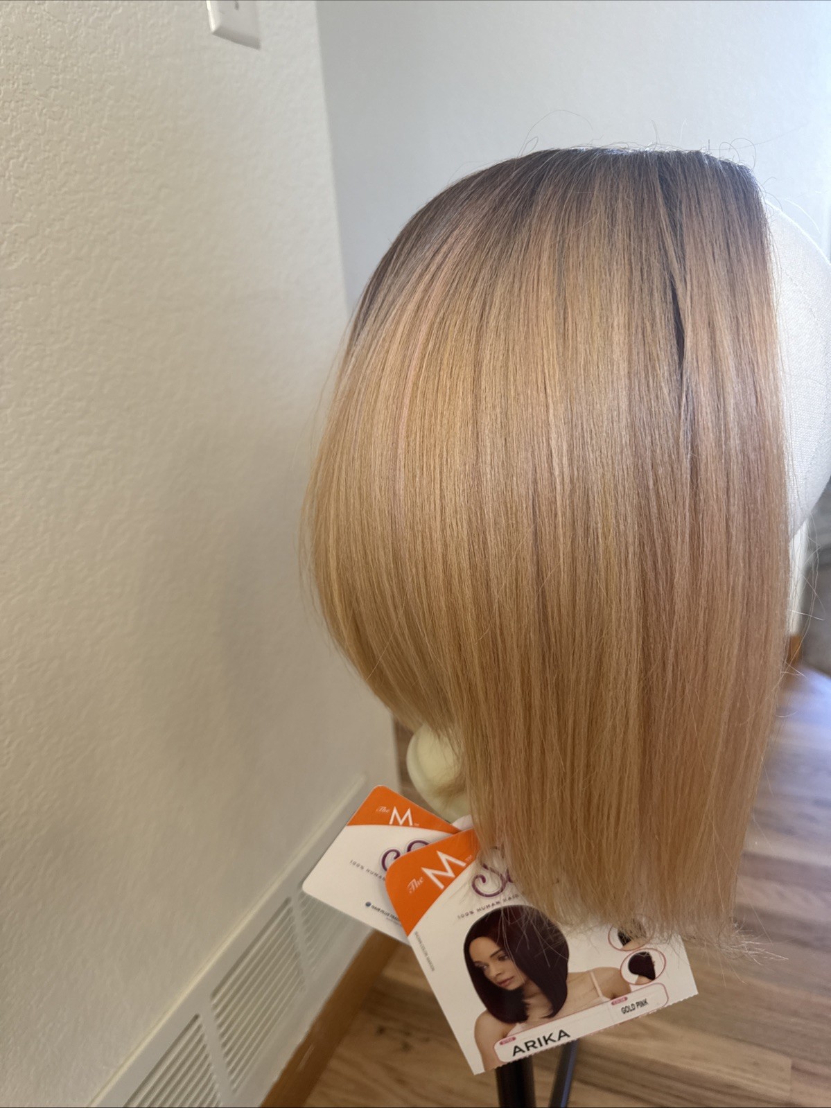 Human Hair Rooted Blonde Lace Front Wig Standard 13 Remy Touch Gold Pink