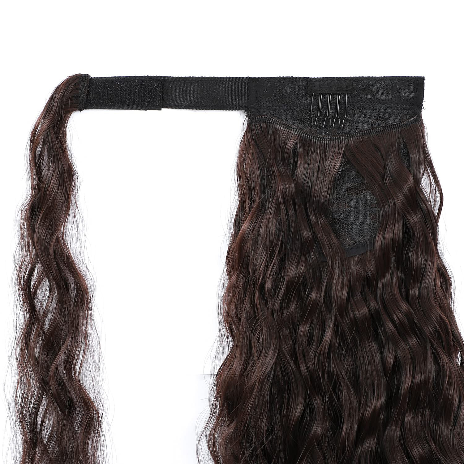 PEACOCO 16″ Wrap Corn Wave Ponytail Extension brown 2# synthetic hairpiece YMT01