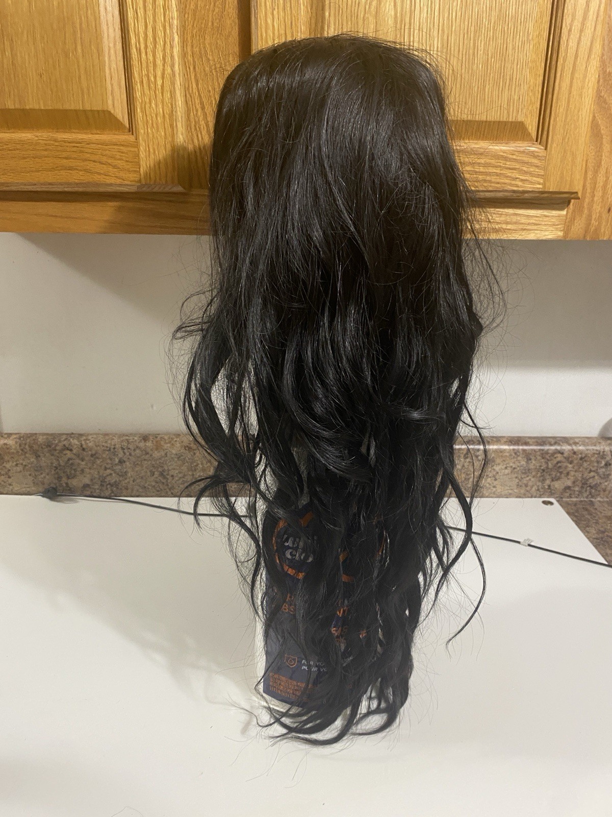 Stamped Glorious Long Black Wavy Wig, 25 Inch Beautiful