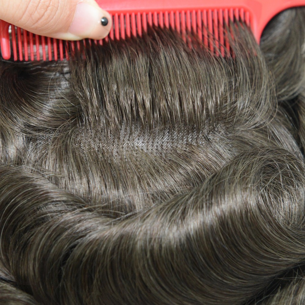 Toupee For Men Human Hair Replecement System Mono Poly with Gauze Hairpiece 30mm