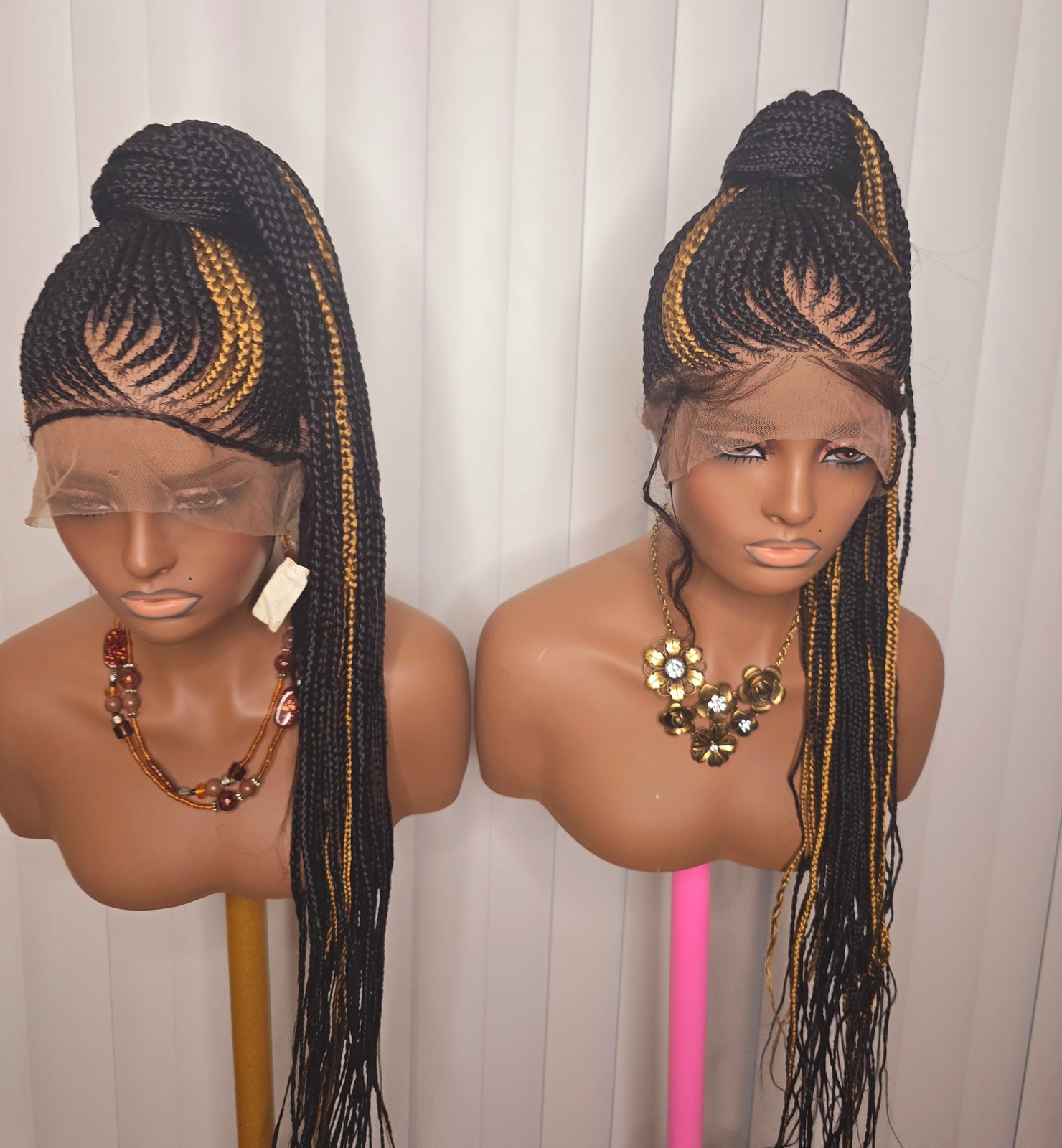 Black and Gold Full Lace Synthetic Braided Wig for Classic Ladies Easy to Style