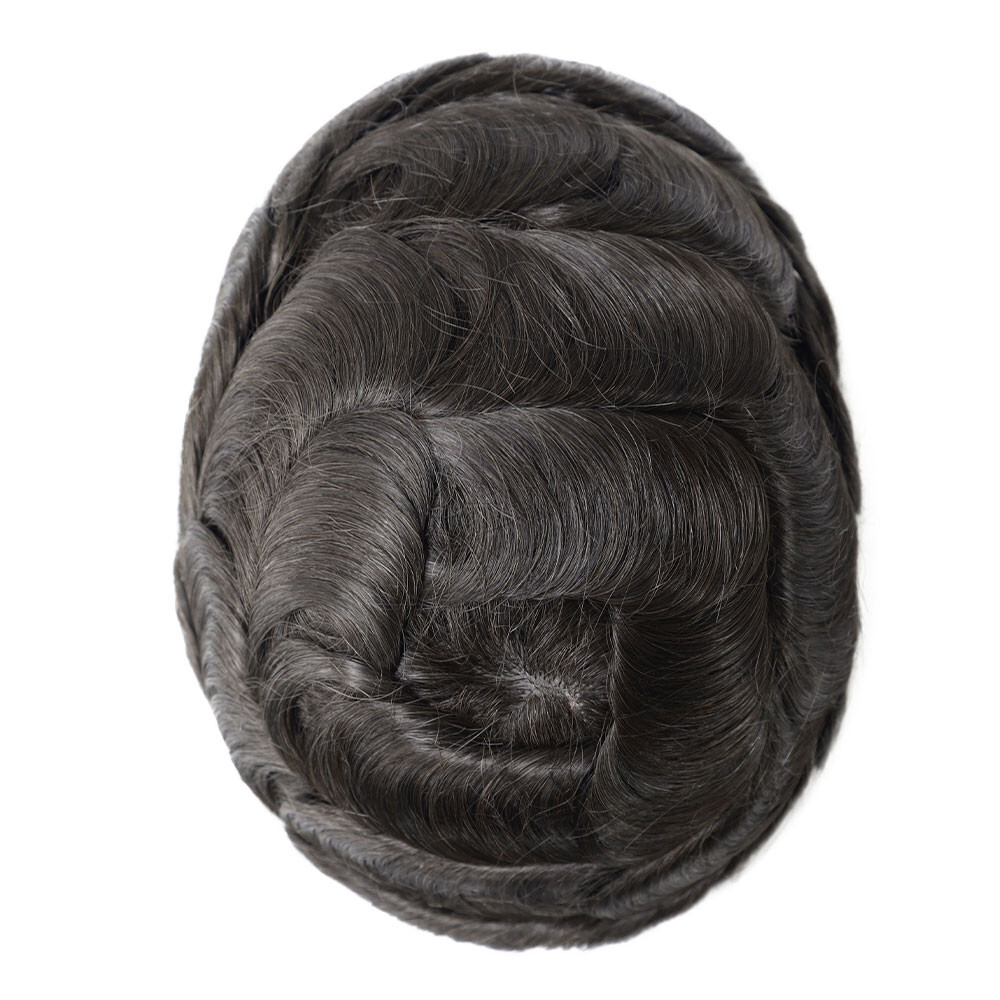 Mens Human Hair Replacement System Injection Poly Skin Toupee Hair Piece#2