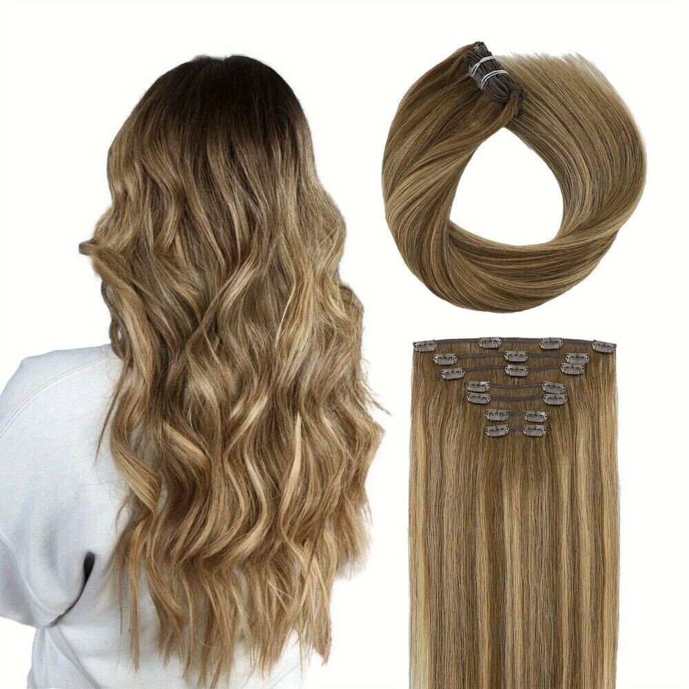 Clip in Hair Extensions Real Human Hair 100% Human Hair 7 Pcs 120g Soft Straight
