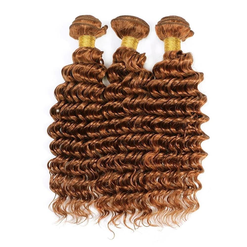 Xddnamei Brazilian Virgin Human Hair Bundles Color 30 Light Brown Deep Wave