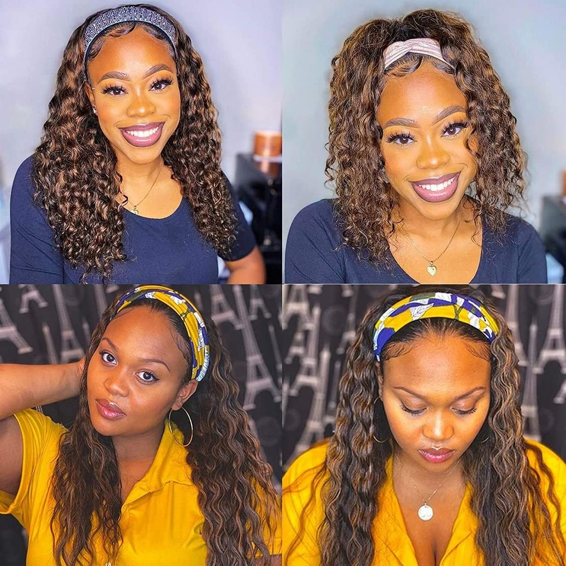 Stylish 22 Inch Ombre Human Hair Headband Wig – Deep Wave & Easy Snap On Design