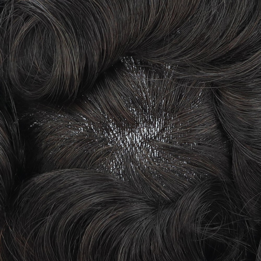 Mens Toupee Human Hair Replacement System 0.08mm Skin Toupee Hairpiece Black #1B