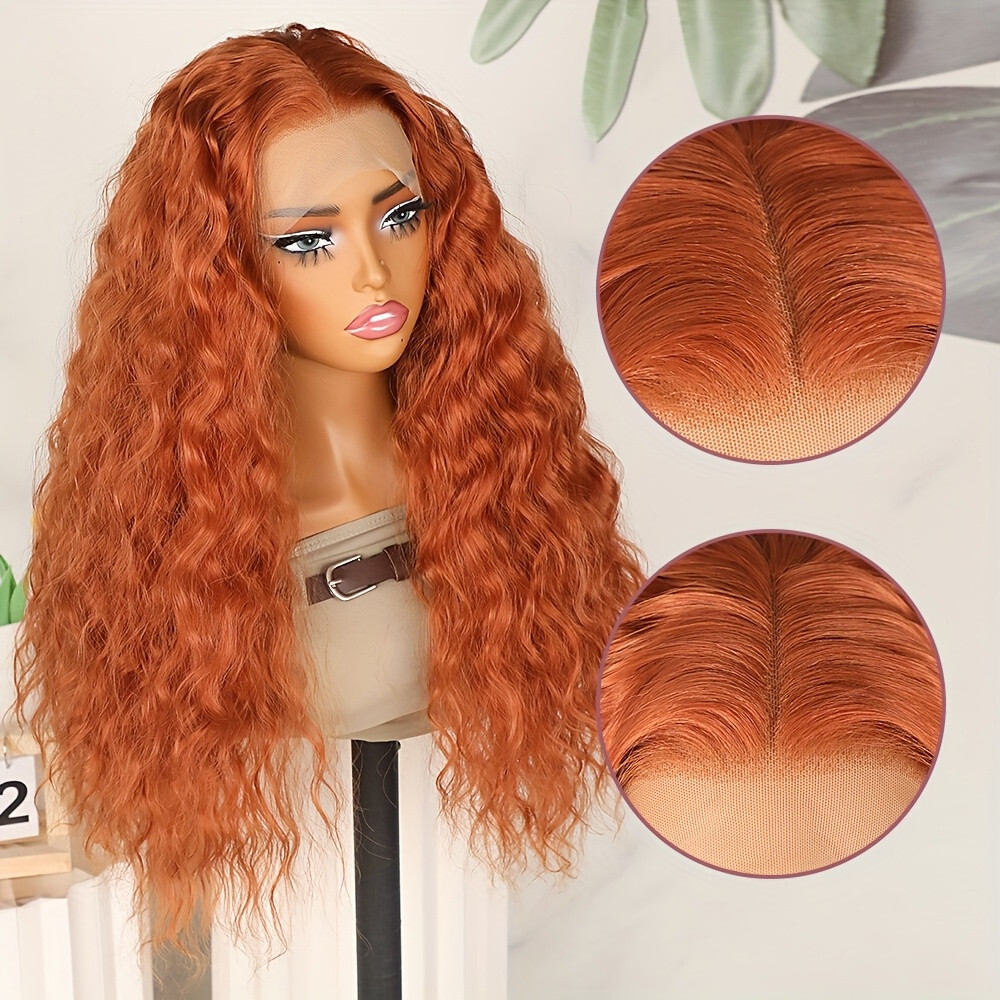 Ginger Orange Synthetic Lace Front Wigs Pre Plucked Natural Loose Curly Hair Wig
