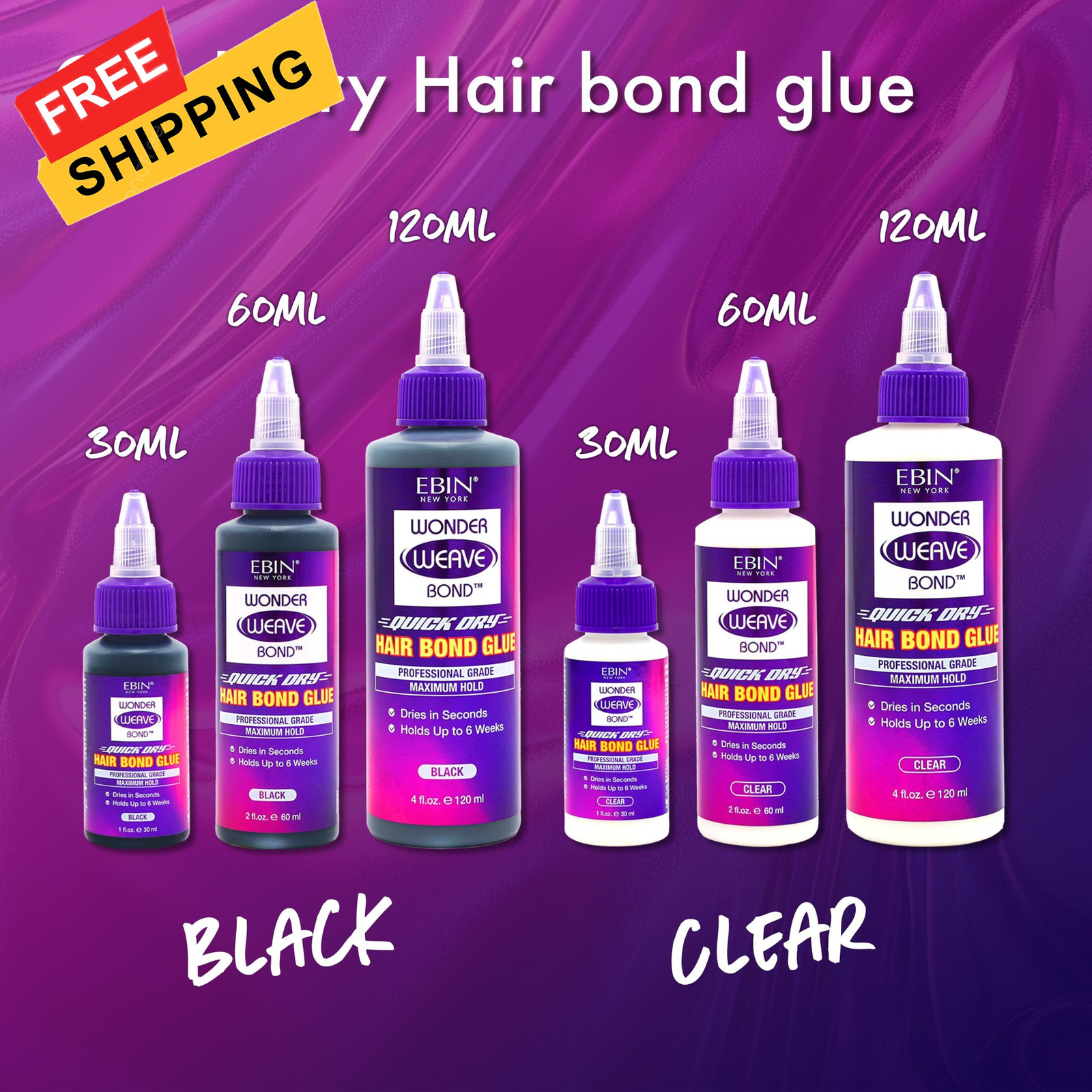 EBIN NEW YORK Wonder Weave Bond Hair Glue Black | Quick 2 Fl Oz,