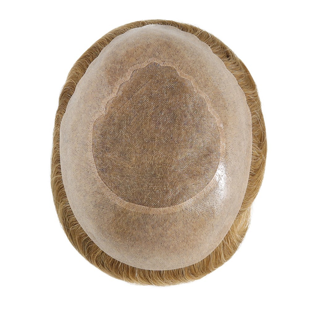 Toupee For Men Human Hair Replecement System Mono Poly with Gauze Hairpiece 30mm