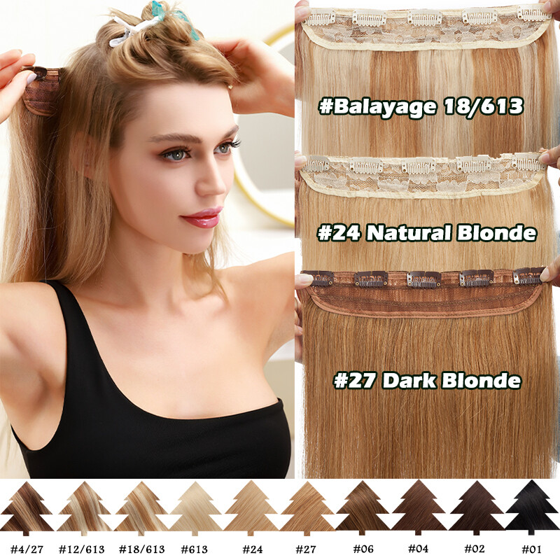THICK One Piece 5Clips Weft Clip In Real Remy Human Hair Extensions Balayage US