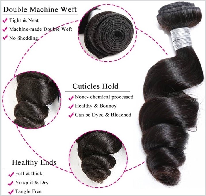Loose Wave Human Hair Bundles 10 12 14” Brazilian Virgin 3 Pack Natural Black