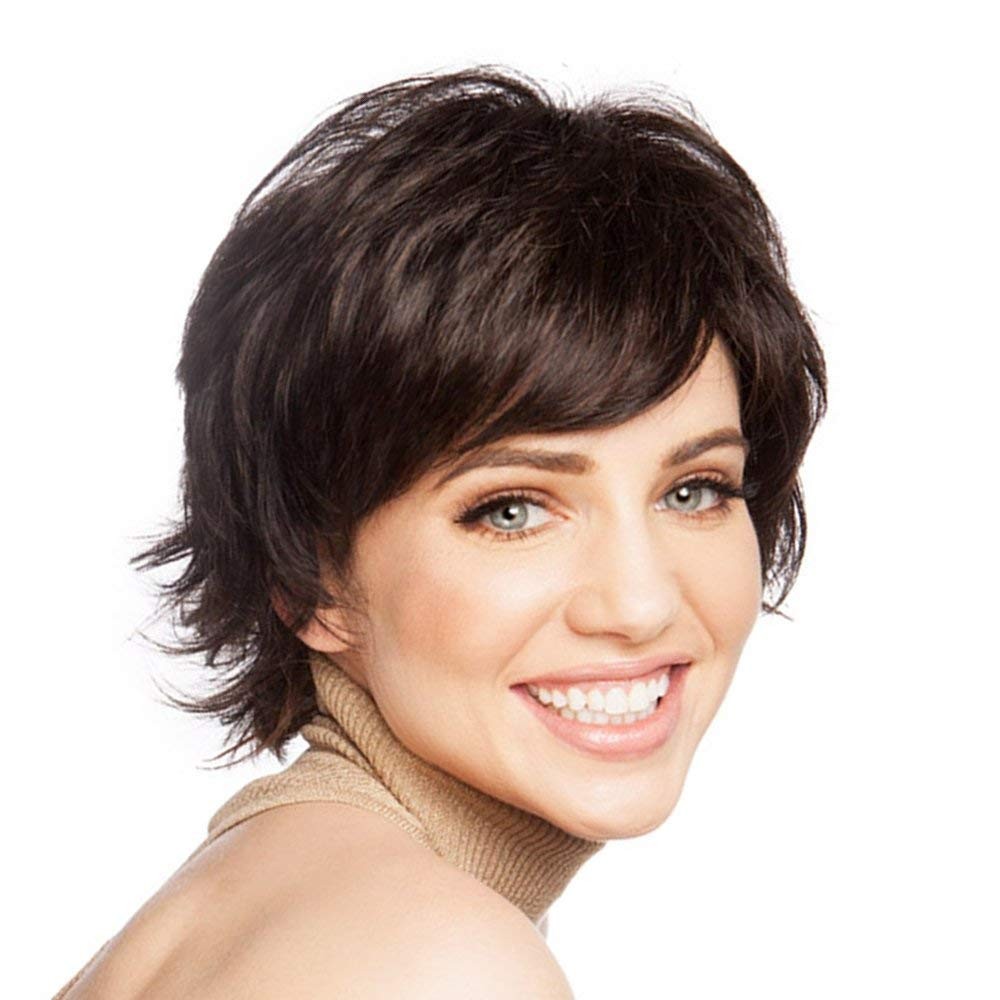 Sallcks Short Layered Wig For Women Brown Natural Fluffy Synthetic Hair