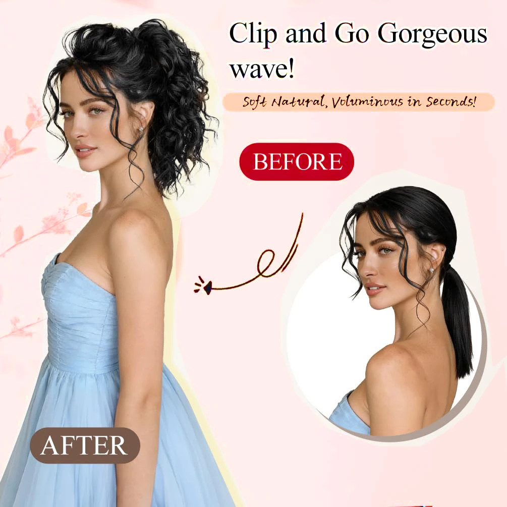 Short Curly Synthetic Claw Clip Ponytail Hair Extensions For Women High Top Bun