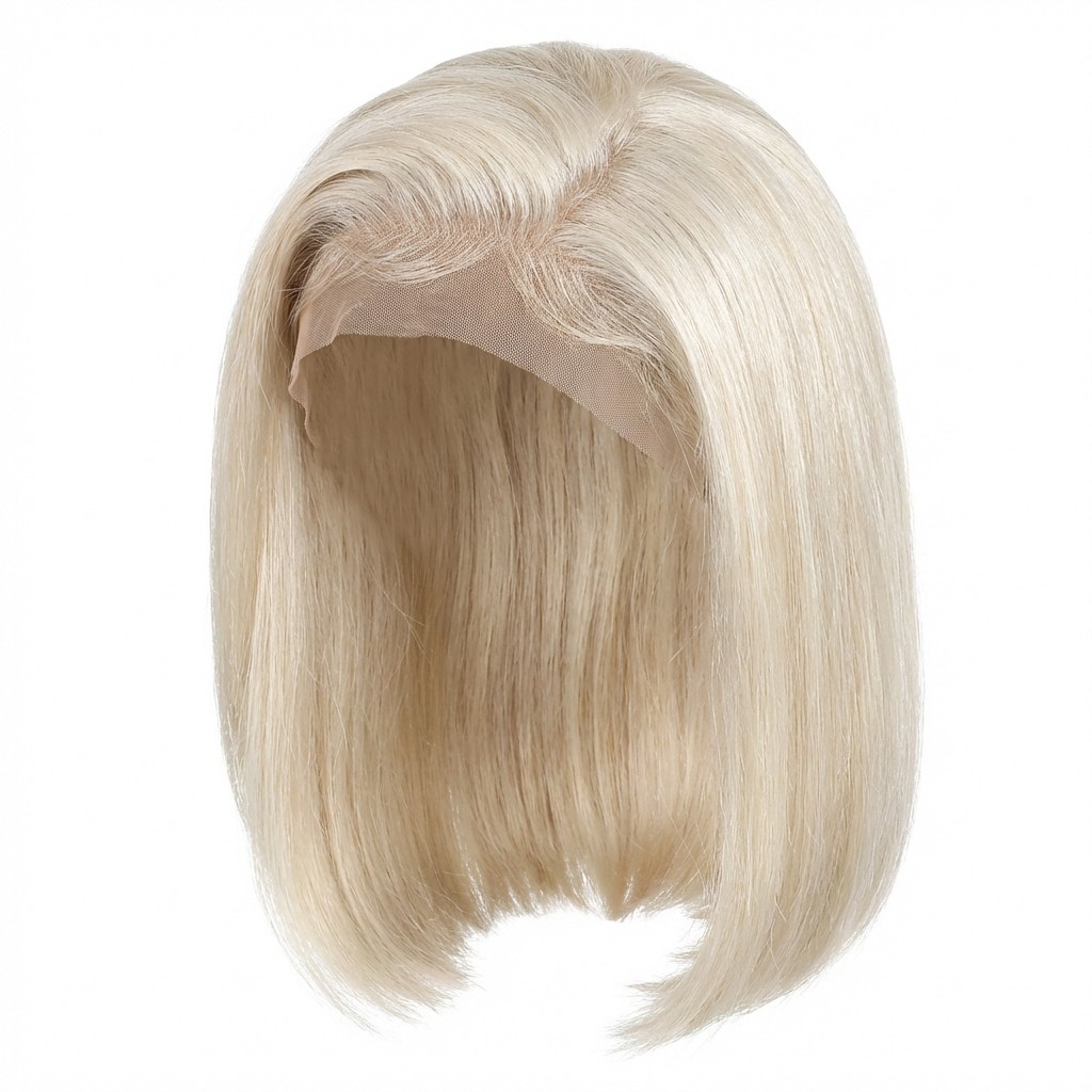 Golden Blonde Short Bob Cut Wig with Middle Part Straight Hair Fashionable Style