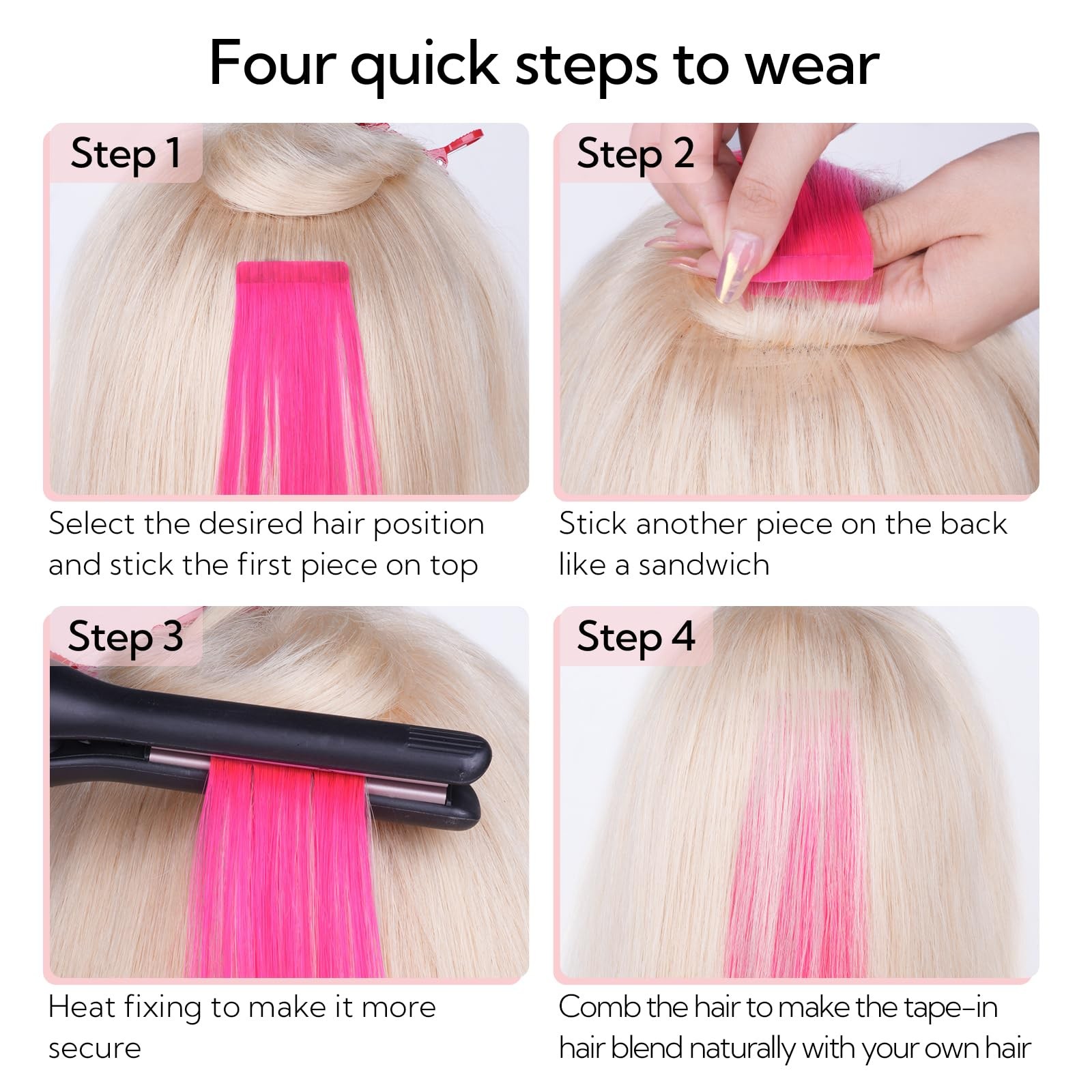 HOTBANANA 16″ Hot Pink Remy Tape in Hair Extensions 10pcs 25g Human Hair