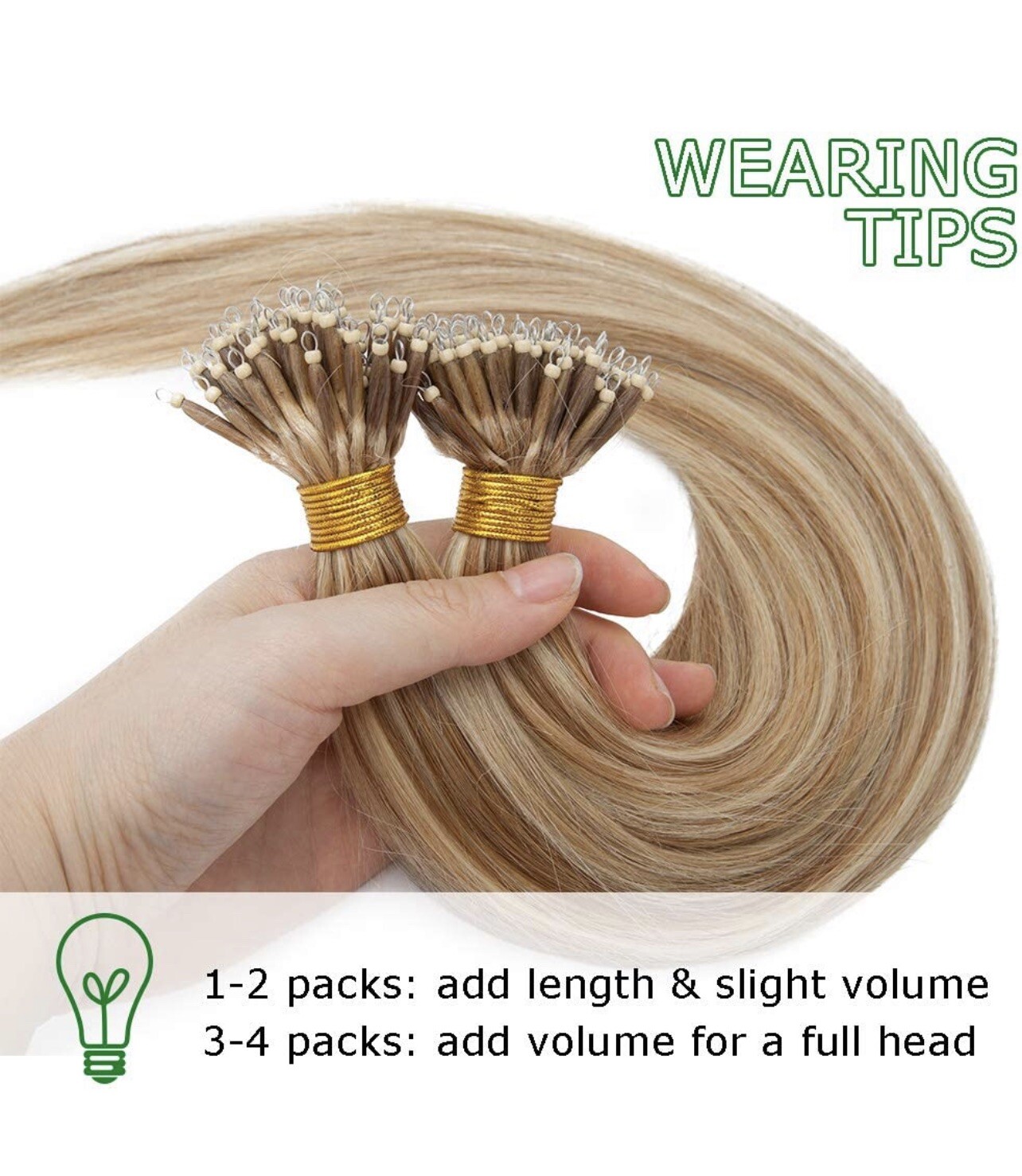 Nano Bead Hair Extensions Microlink Nano Ring 20” Color 12 / 613 Golden Brown
