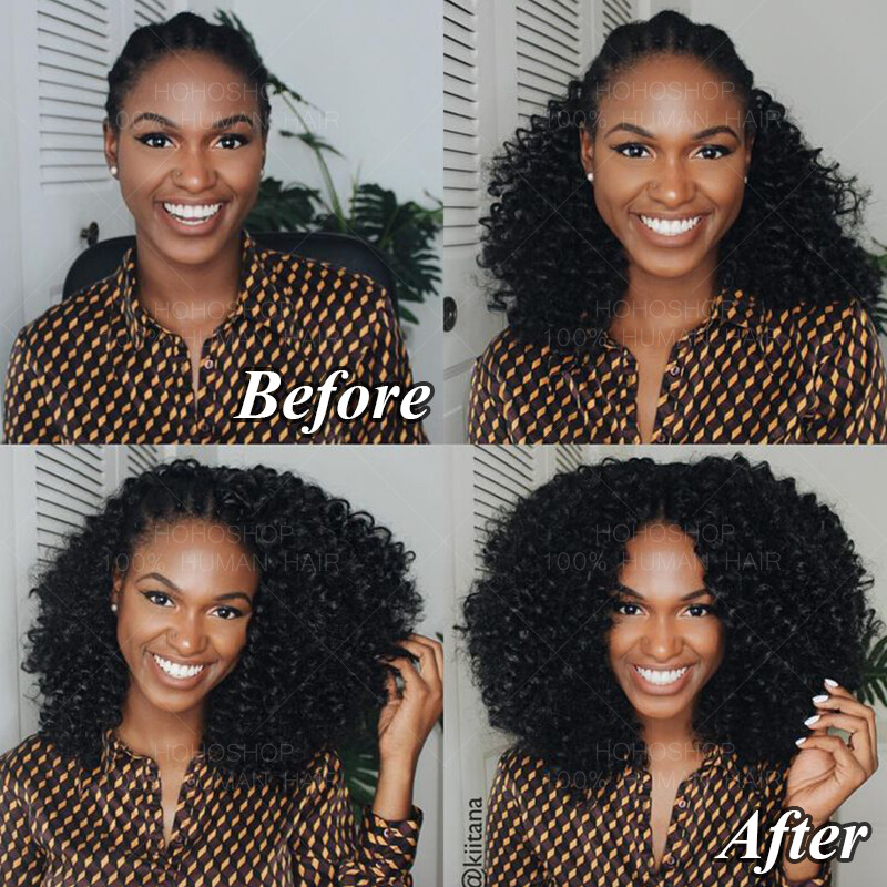 Afro Kinky Curly Yaki Clip In Virgin Human Hair Extensions Full Head Weave 4B 4C