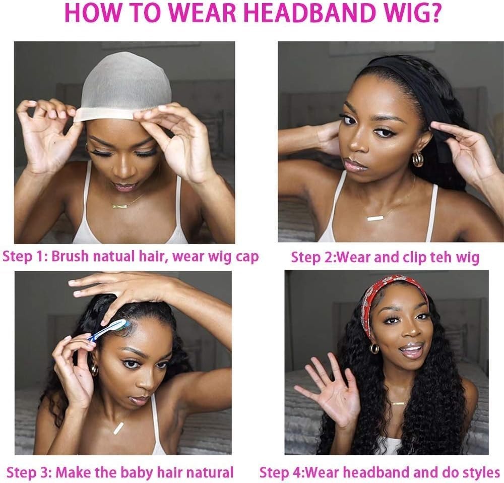 Luxurious 16 Inch Deep Wave Human Hair Headband Wig – Lightweight & Easy to Wear