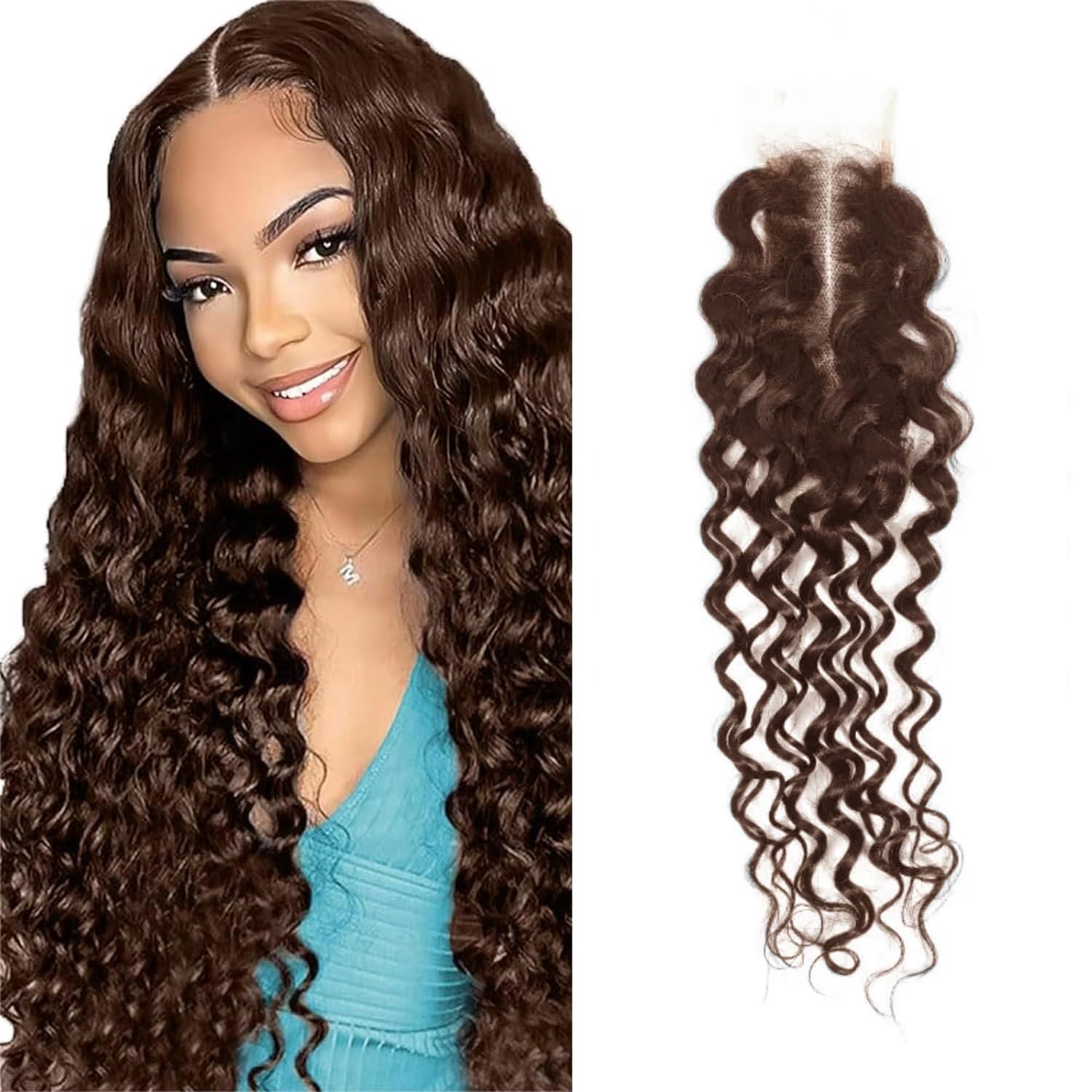 Glisdia 2X6 Chocolate Brown 4 Water Wave Lace Closure Unprocessed Brazilian