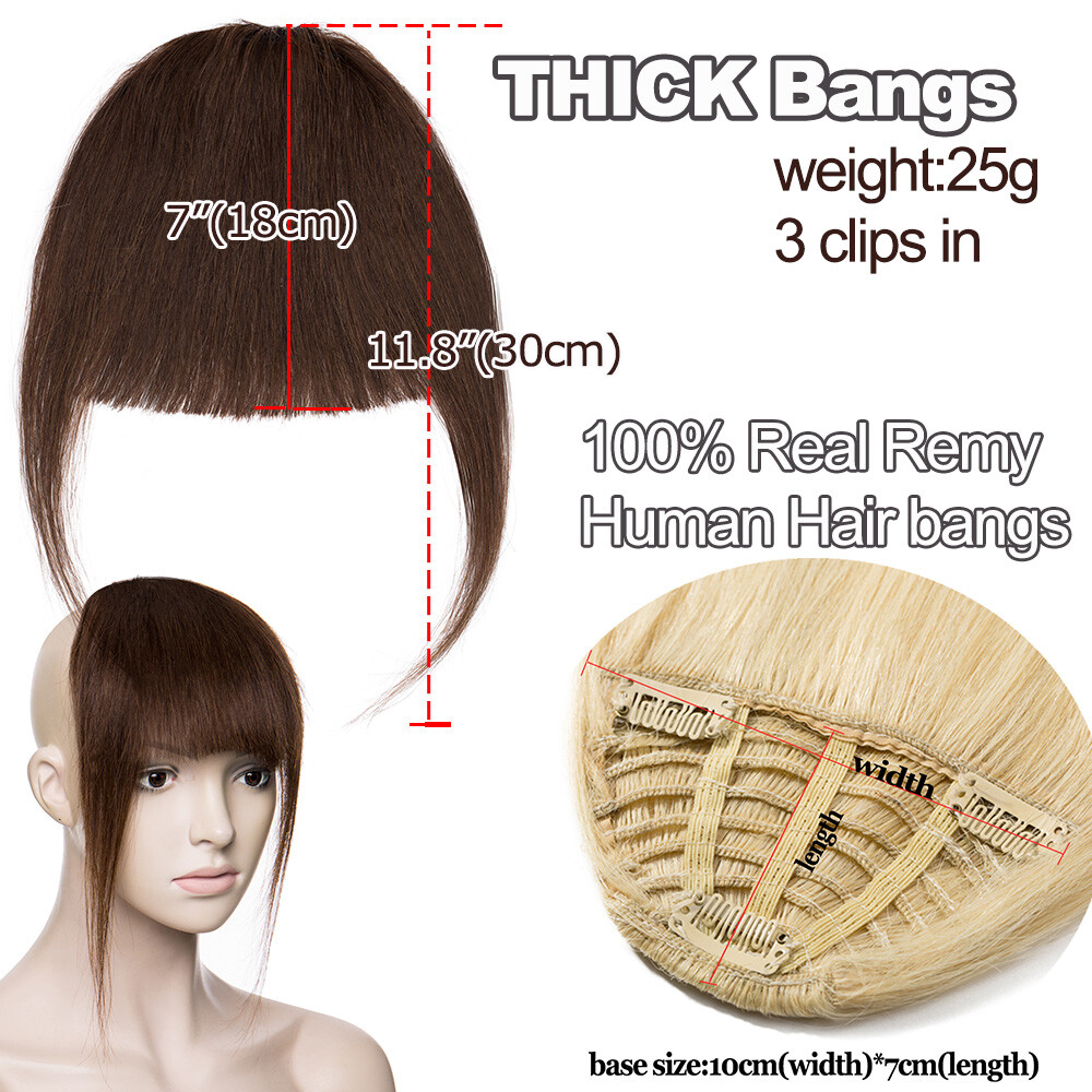 100% Human Hair Bangs Clip In On Fringe Remy Real Black Brown Blonde Wedding US