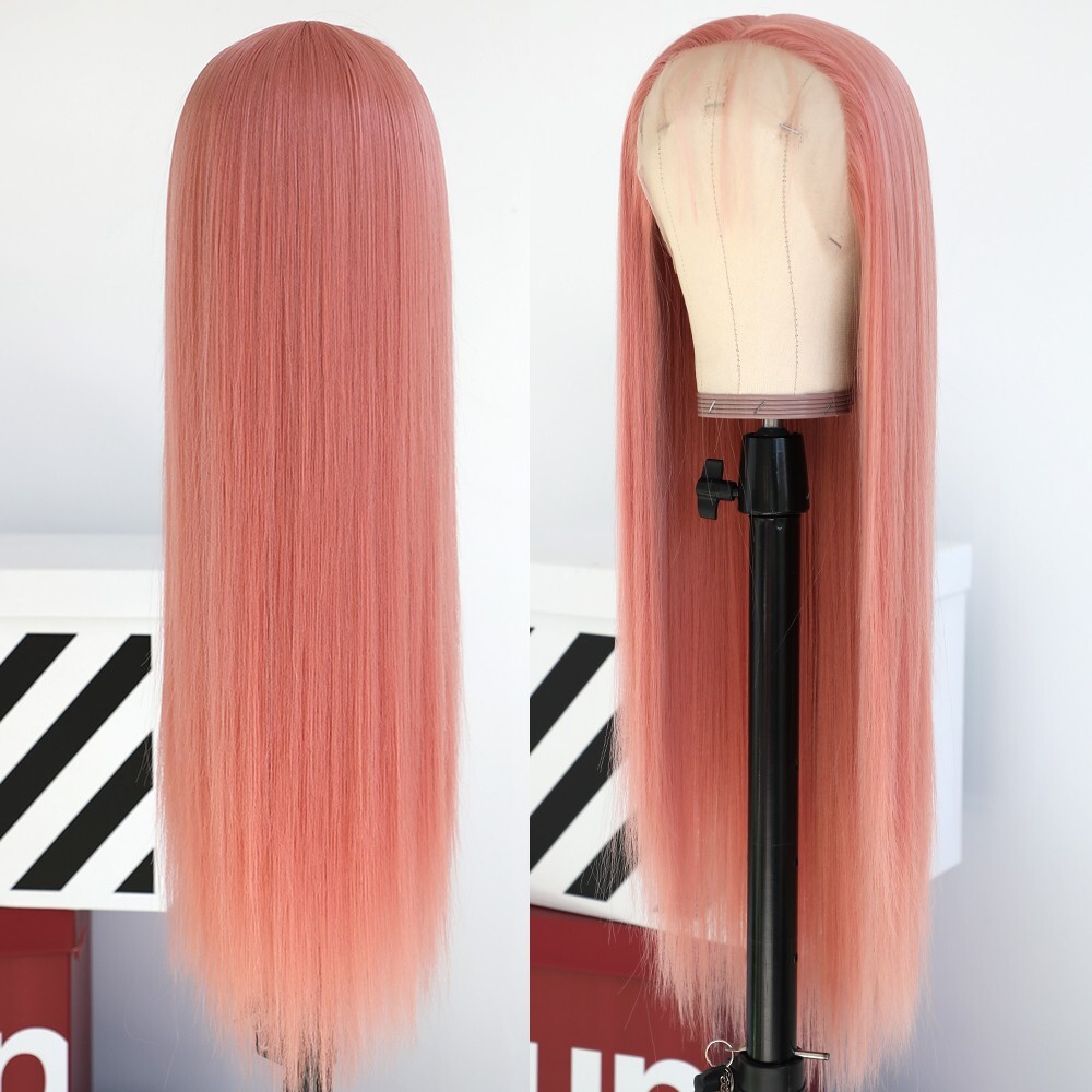 Pink Lace Front Wigs Long Straight Hair Heat Resistant Glueless Pre Plucked Soft
