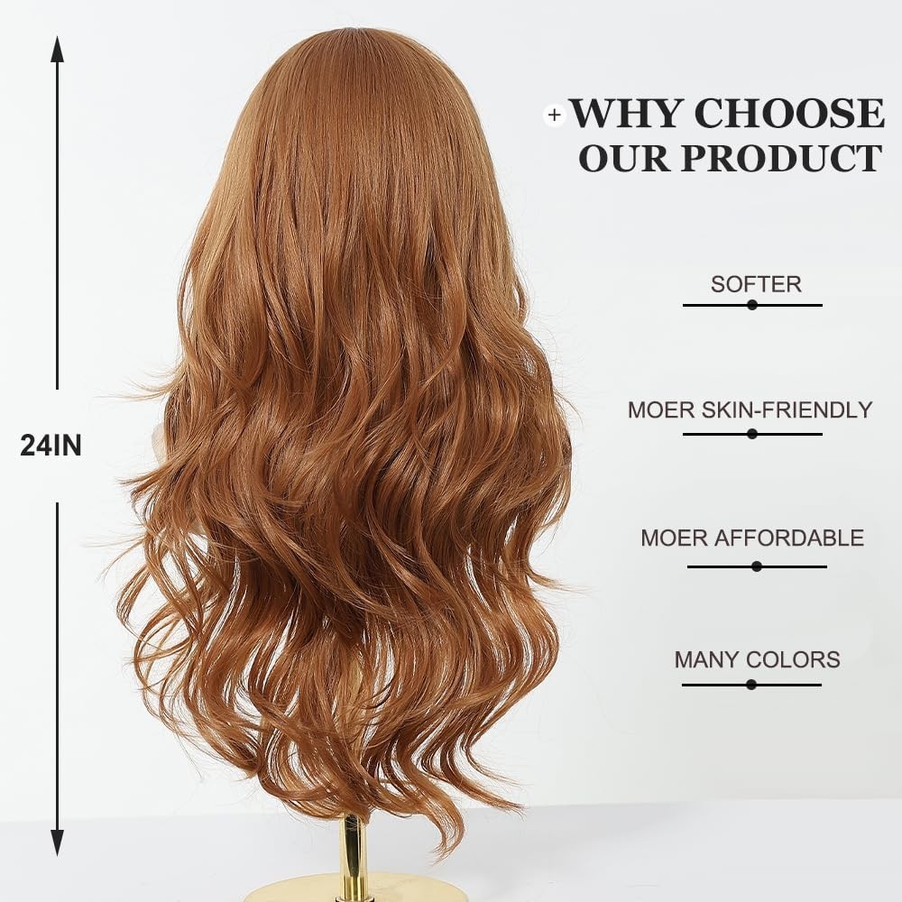 Long Wavy Strawberry Blonde Wig Synthetic Heat Resistant Curly Hair for Women