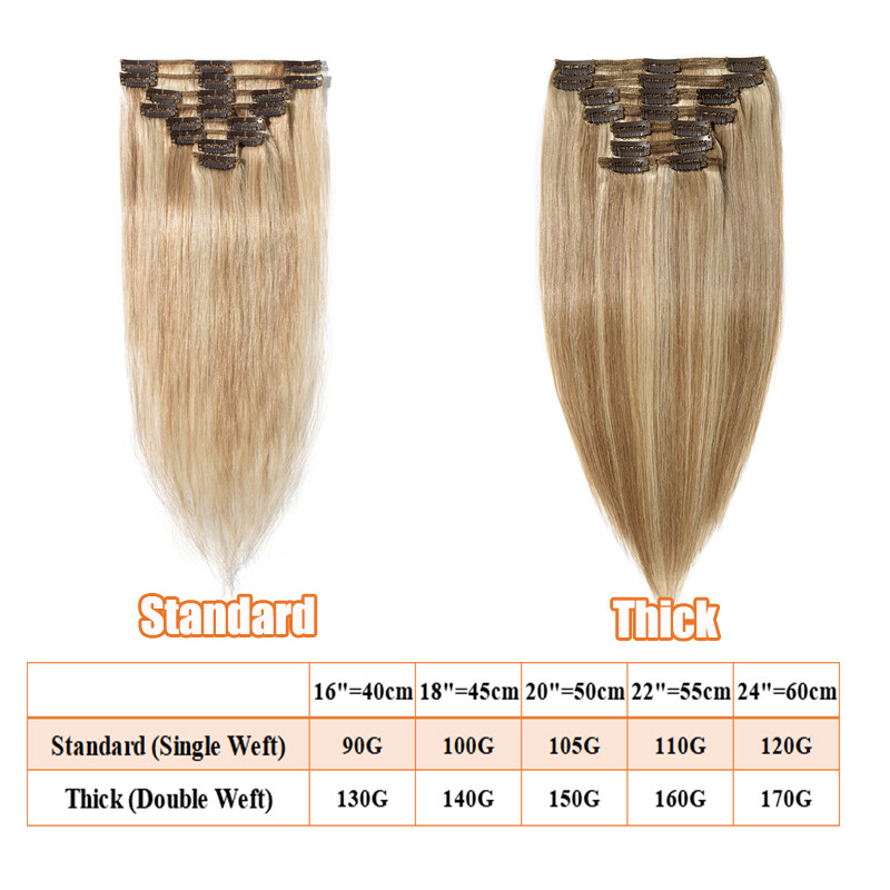 Thick 8PCS 18Clips 100% Real Human Hair Extensions Double Weft Remy Hairpiece US